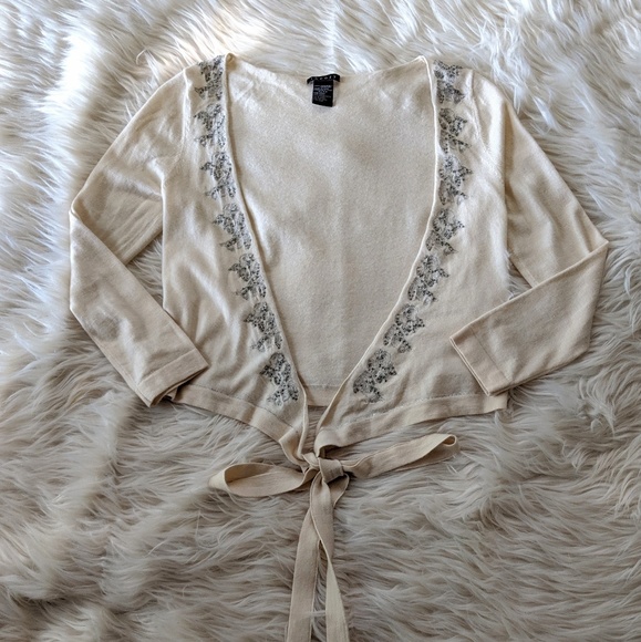 Theory Sweaters - Theory Cashmere Beaded Wrap Cardigan Size Small